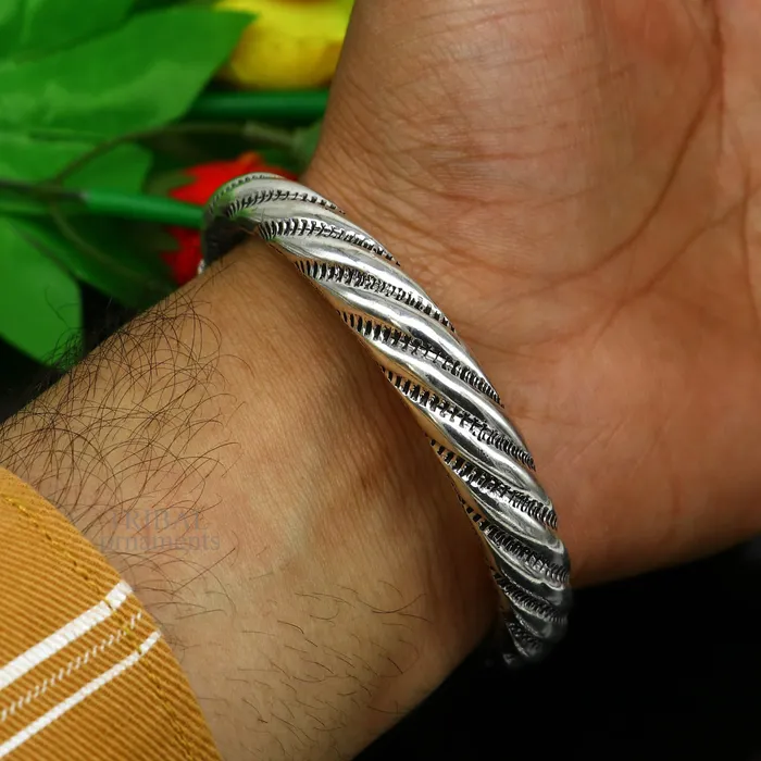 TRIBAL ORNAMENTS Bracelets Exclusive 925 Sterling silver handmade chitai work Lord Shiva trident trishul bangle bracelet natural Rudraksha beads customized kada nsk444
