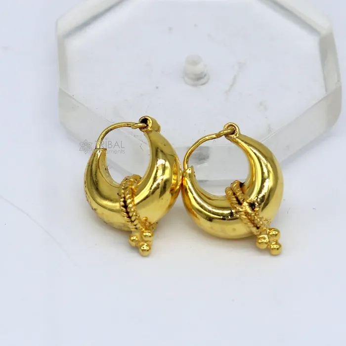 TRIBAL ORNAMENTS Earrings Vintage antique design handmade 925 sterling silver gorgeous gold polished hoops boho earrings bali tribal Banjara jewelry s1313 TRIBAL ORNAMENTS Earrings Vintage antique design handmade 925 sterling silver gorgeous gold polished hoops boho earrings bali tribal Banjara jewelry s1313