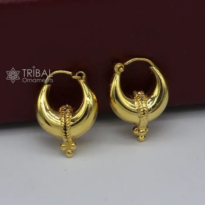 TRIBAL ORNAMENTS Earrings Vintage antique design handmade 925 sterling silver gorgeous gold polished hoops boho earrings bali tribal Banjara jewelry s1313 TRIBAL ORNAMENTS Earrings Vintage antique design handmade 925 sterling silver gorgeous gold polished hoops boho earrings bali tribal Banjara jewelry s1313