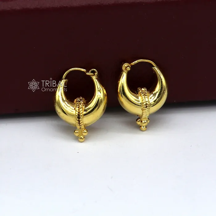 TRIBAL ORNAMENTS Earrings Vintage antique design handmade 925 sterling silver gorgeous gold polished hoops boho earrings bali tribal Banjara jewelry s1313 TRIBAL ORNAMENTS Earrings Vintage antique design handmade 925 sterling silver gorgeous gold polished hoops boho earrings bali tribal Banjara jewelry s1313