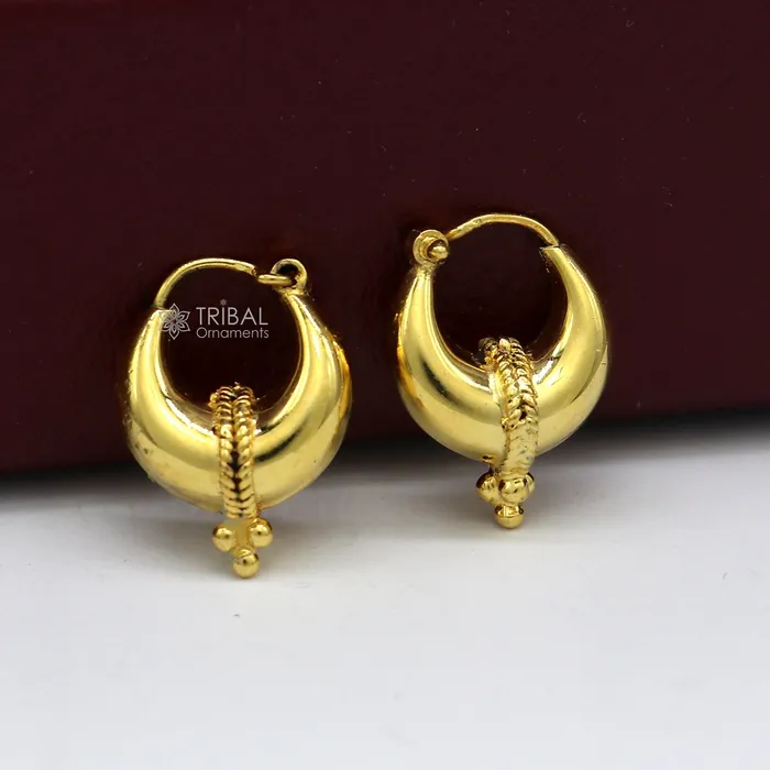 TRIBAL ORNAMENTS Earrings Vintage antique design handmade 925 sterling silver gorgeous gold polished hoops boho earrings bali tribal Banjara jewelry s1313 TRIBAL ORNAMENTS Earrings Vintage antique design handmade 925 sterling silver gorgeous gold polished hoops boho earrings bali tribal Banjara jewelry s1313