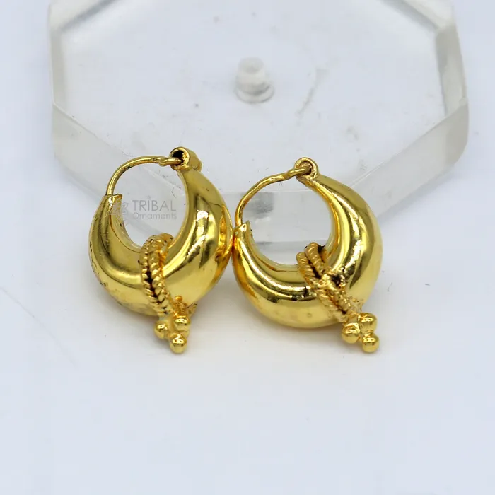 TRIBAL ORNAMENTS Earrings Vintage antique design handmade 925 sterling silver gorgeous gold polished hoops boho earrings bali tribal Banjara jewelry s1313 TRIBAL ORNAMENTS Earrings Vintage antique design handmade 925 sterling silver gorgeous gold polished hoops boho earrings bali tribal Banjara jewelry s1313
