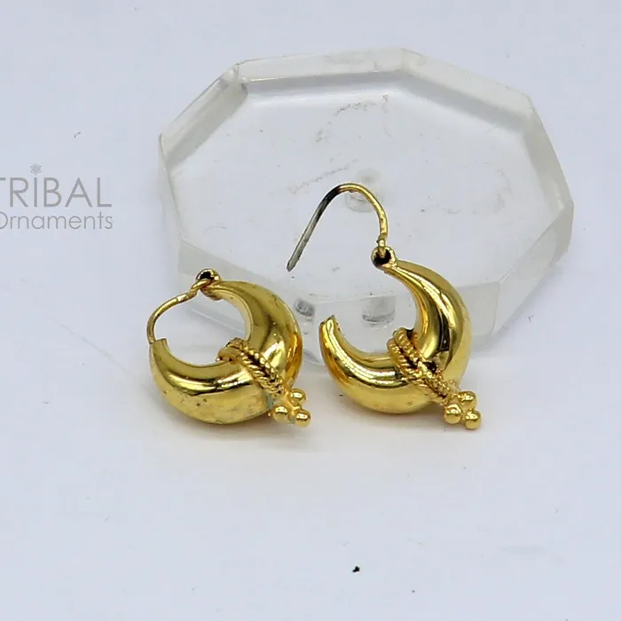TRIBAL ORNAMENTS Earrings Vintage antique design handmade 925 sterling silver gorgeous gold polished hoops boho earrings bali tribal Banjara jewelry s1313 TRIBAL ORNAMENTS Earrings Vintage antique design handmade 925 sterling silver gorgeous gold polished hoops boho earrings bali tribal Banjara jewelry s1313
