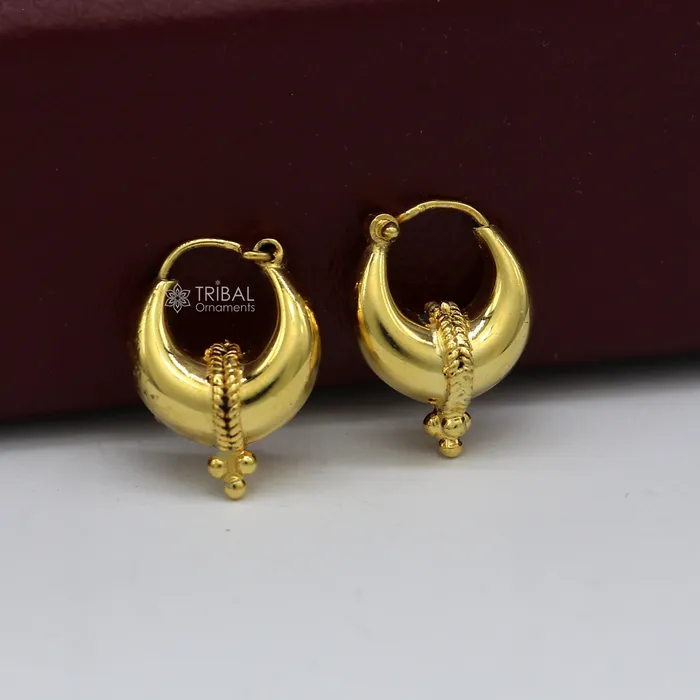 TRIBAL ORNAMENTS Earrings Vintage antique design handmade 925 sterling silver gorgeous gold polished hoops boho earrings bali tribal Banjara jewelry s1313 TRIBAL ORNAMENTS Earrings Vintage antique design handmade 925 sterling silver gorgeous gold polished hoops boho earrings bali tribal Banjara jewelry s1313