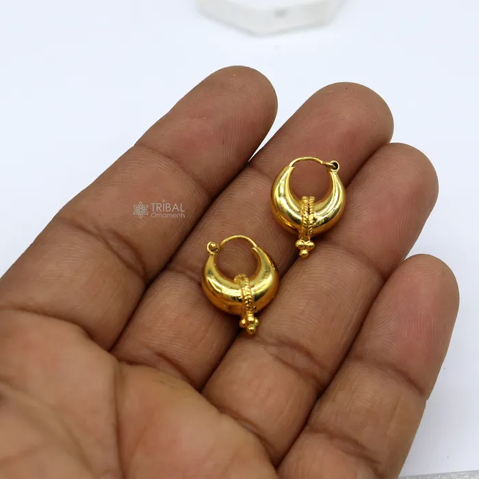 TRIBAL ORNAMENTS Earrings Vintage antique design handmade 925 sterling silver gorgeous gold polished hoops boho earrings bali tribal Banjara jewelry s1313 TRIBAL ORNAMENTS Earrings Vintage antique design handmade 925 sterling silver gorgeous gold polished hoops boho earrings bali tribal Banjara jewelry s1313