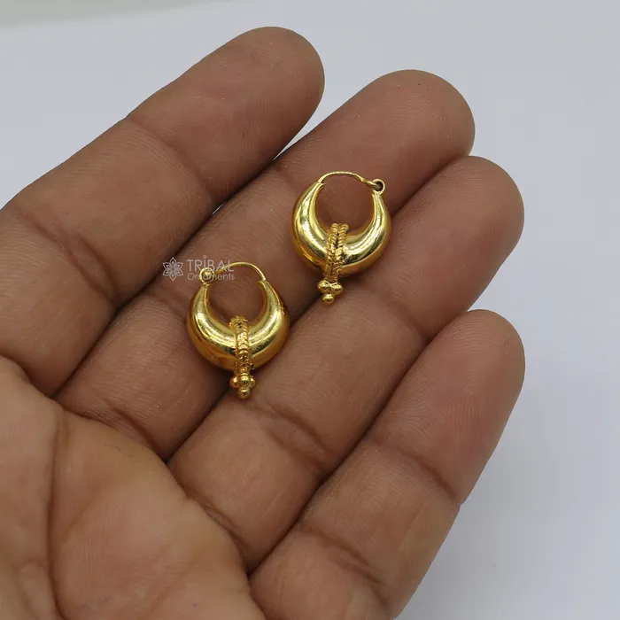 TRIBAL ORNAMENTS Earrings Vintage antique design handmade 925 sterling silver gorgeous gold polished hoops boho earrings bali tribal Banjara jewelry s1313 TRIBAL ORNAMENTS Earrings Vintage antique design handmade 925 sterling silver gorgeous gold polished hoops boho earrings bali tribal Banjara jewelry s1313