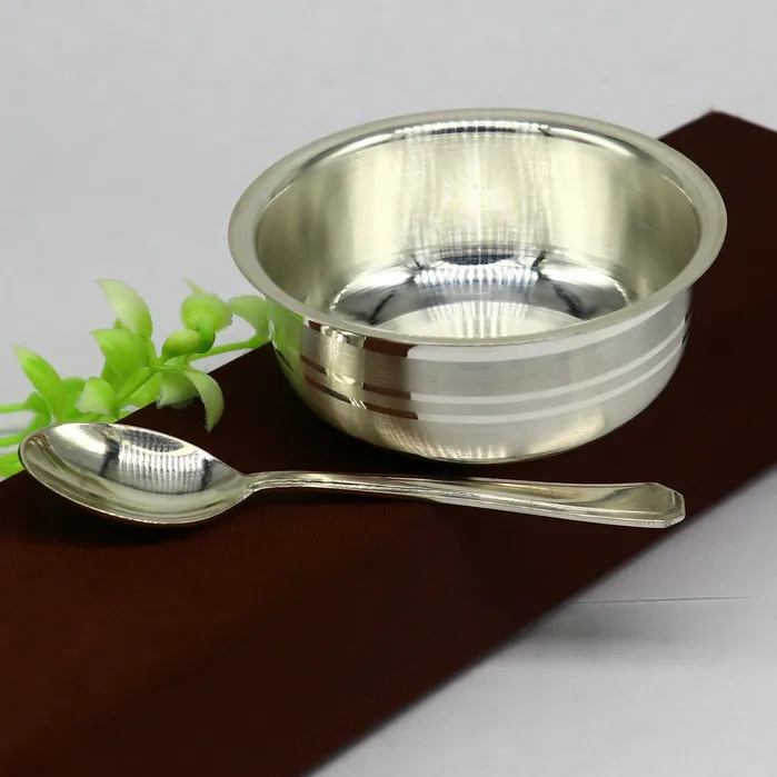 TRIBAL ORNAMENTS Necklaces 999 Fine silver handmade solid bowl and spoon silver utensils baby food bowl baby kitchen set for baby rice ceremony or baby gift sv180