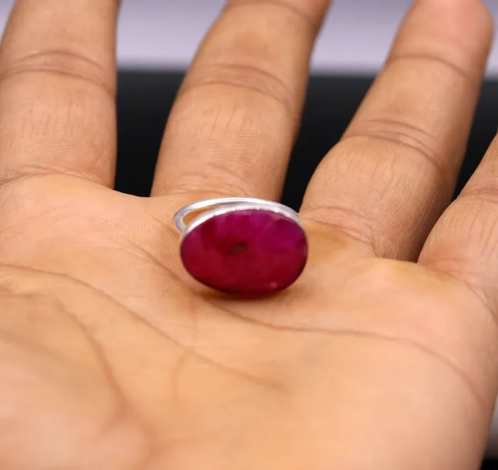 TRIBAL ORNAMENTS Rings SIMULATED RUBY AWESOME 925 SOLID SILVER HANDMADE RING BAND UNISEX JEWELRY sr117