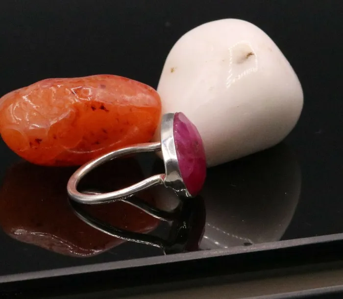 TRIBAL ORNAMENTS Rings SIMULATED RUBY AWESOME 925 SOLID SILVER HANDMADE RING BAND UNISEX JEWELRY sr117