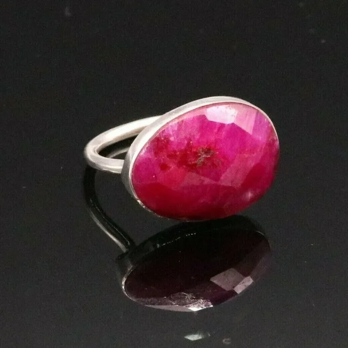 TRIBAL ORNAMENTS Rings SIMULATED RUBY AWESOME 925 SOLID SILVER HANDMADE RING BAND UNISEX JEWELRY sr117