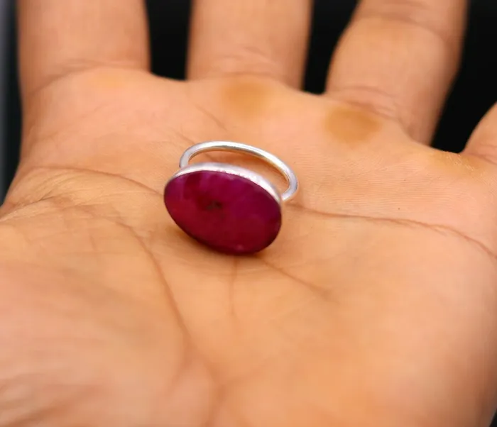 TRIBAL ORNAMENTS Rings SIMULATED RUBY AWESOME 925 SOLID SILVER HANDMADE RING BAND UNISEX JEWELRY sr117