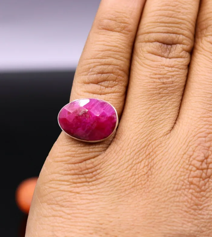 TRIBAL ORNAMENTS Rings SIMULATED RUBY AWESOME 925 SOLID SILVER HANDMADE RING BAND UNISEX JEWELRY sr117