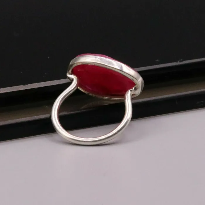 TRIBAL ORNAMENTS Rings SIMULATED RUBY AWESOME 925 SOLID SILVER HANDMADE RING BAND UNISEX JEWELRY sr117