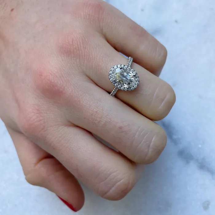 15ct Oval Brilliant Diamond Pav Halo 14K Gold Engagement Ring Croghans Rings