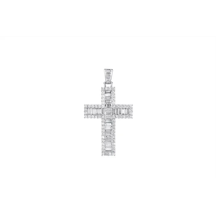 14K White Gold Baguette and Round Diamond Cross Pendant Meierotto Jewelers Necklaces 14K White Gold Baguette and Round Diamond Cross Pendant Meierotto Jewelers Necklaces