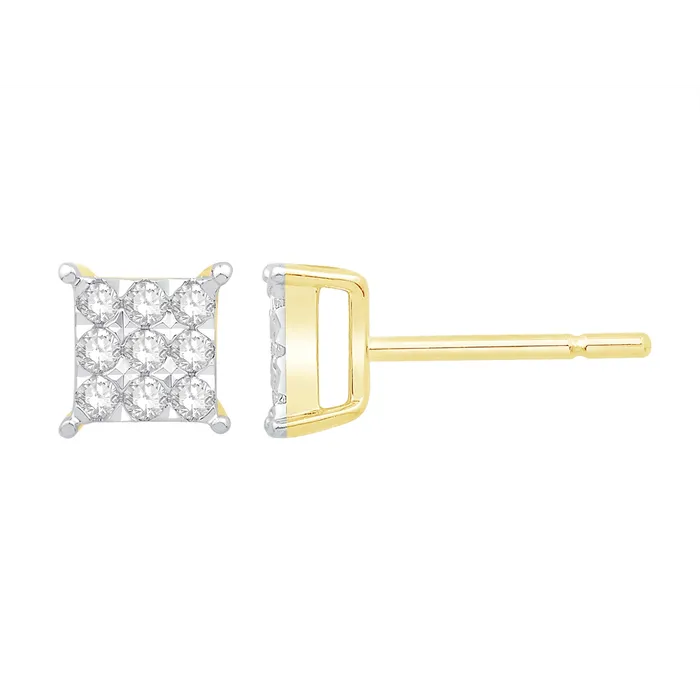 14K Yellow Gold Cluster Square Design Diamond Earrings with White Gold Head Meierotto Jewelers Earrings 14K Yellow Gold Cluster Square Design Diamond Earrings with White Gold Head Meierotto Jewelers Earrings