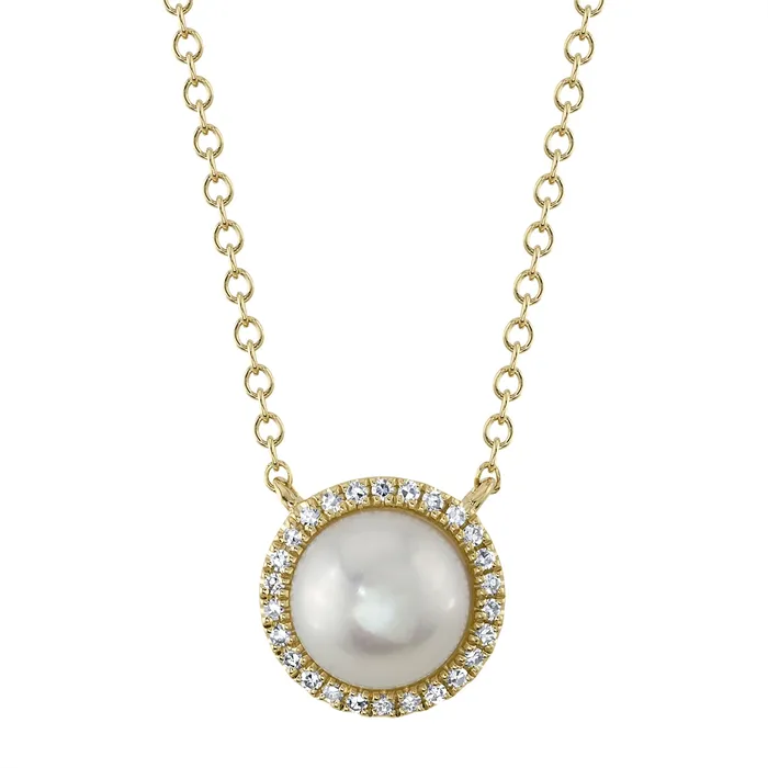 14K Yellow Gold Diamond and Cultured Pearl Necklace Meierotto Jewelers Necklaces 14K Yellow Gold Diamond and Cultured Pearl Necklace Meierotto Jewelers Necklaces