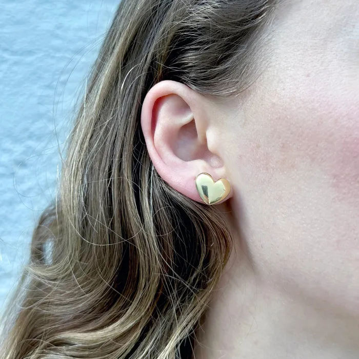 14K Yellow Gold Puffed Heart Stud Earrings Croghans Earrings