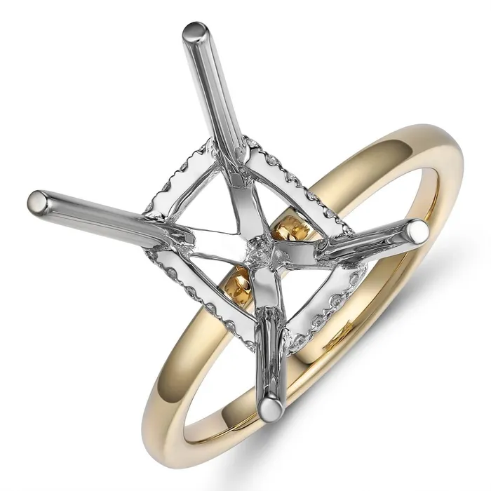 18K Yellow Gold Semi Mount Ring with 18K White Gold Rectangle Hidden Halo Diamond Head Engagement Collections Rings 18K Yellow Gold Semi Mount Ring with 18K White Gold Rectangle Hidden Halo Diamond Head Engagement Collections Rings
