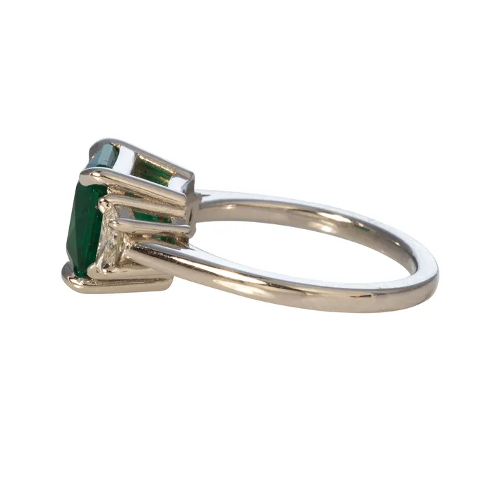 3ct Square Emerald HalfMoon Diamond Three Stone Platinum Ring Croghans Rings