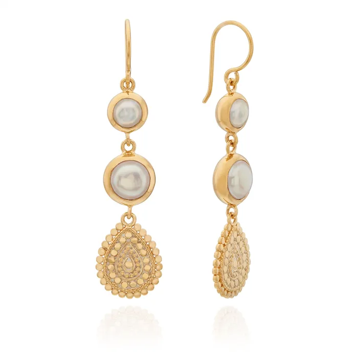 Anna Beck Pearl Scalloped Triple Drop Pearl Earrings Gold Plated Anna Beck Earrings Anna Beck Pearl Scalloped Triple Drop Pearl Earrings Gold Plated Anna Beck Earrings