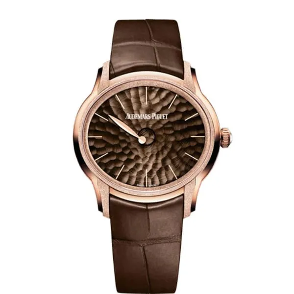Audemars Piguet PreStyled Sets Audemars Piguet Millenary Frosted Gold Philosophique 395mm Watch Ref 77266ORGGA823CR01 Brown Dial in 18K White Gold Case Brown Alligator Strap Audemars Piguet PreStyled Sets Audemars Piguet Millenary Frosted Gold Philosophique 395mm Watch Ref 77266ORGGA823CR01 Brown Dial in 18K White Gold Case Brown Alligator Strap