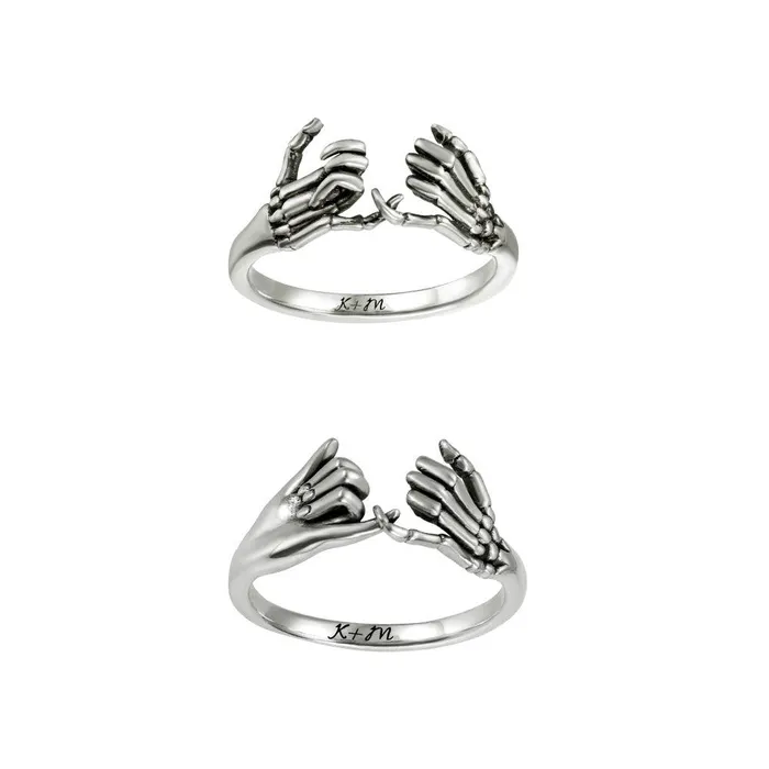 Belbren Rings Personalized Skeleton Hand and Pinky Promise Ring Unique Statement Jewelry for Couples and Friends Engravable Gift for Every Occasion Belbren Rings Personalized Skeleton Hand and Pinky Promise Ring Unique Statement Jewelry for Couples and Friends Engravable Gift for Every Occasion