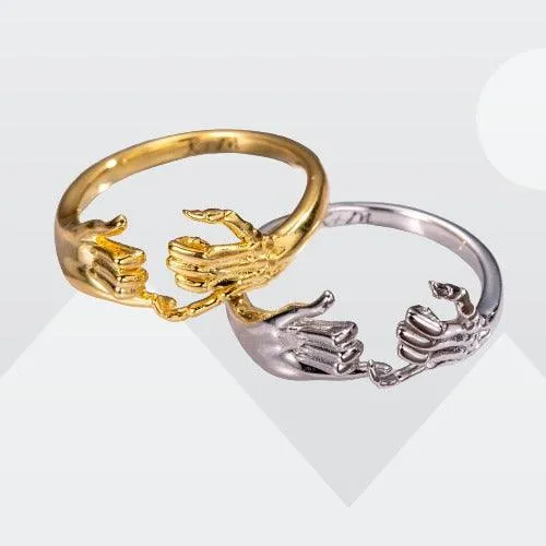 Belbren Rings Personalized Skeleton Hand and Pinky Promise Ring Unique Statement Jewelry for Couples and Friends Engravable Gift for Every Occasion
