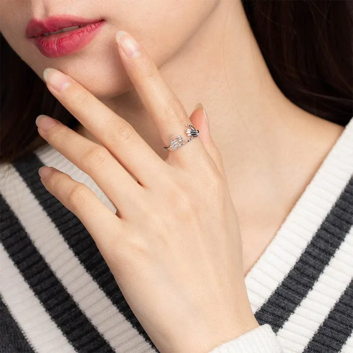 Belbren Rings Personalized Skeleton Hand and Pinky Promise Ring Unique Statement Jewelry for Couples and Friends Engravable Gift for Every Occasion