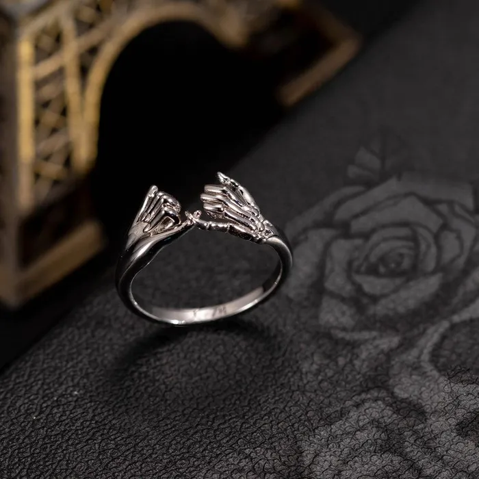 Belbren Rings Personalized Skeleton Hand and Pinky Promise Ring Unique Statement Jewelry for Couples and Friends Engravable Gift for Every Occasion
