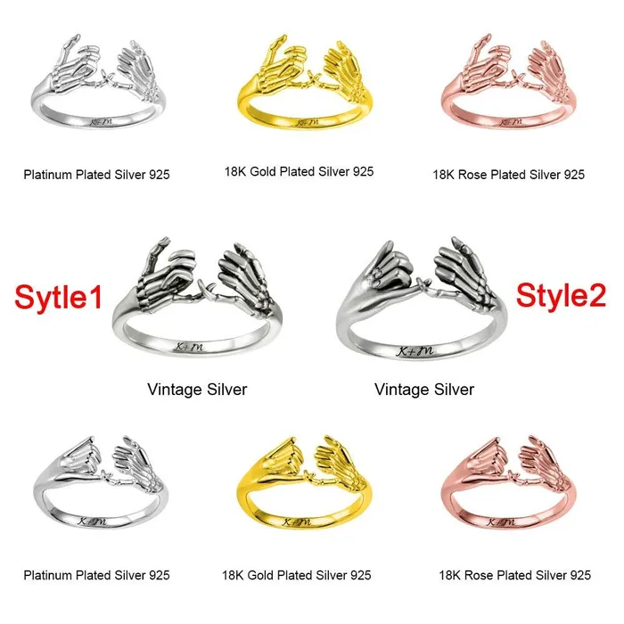 Belbren Rings Personalized Skeleton Hand and Pinky Promise Ring Unique Statement Jewelry for Couples and Friends Engravable Gift for Every Occasion