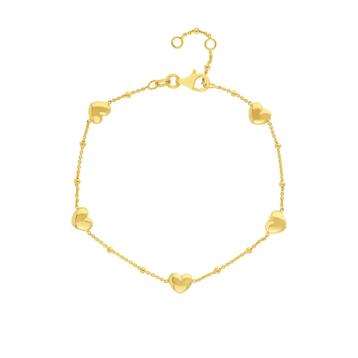 Bracelets 14K Yellow Gold Mini Puffed Heart Station Saturn Chain Bracelet Croghans Bracelets 14K Yellow Gold Mini Puffed Heart Station Saturn Chain Bracelet Croghans