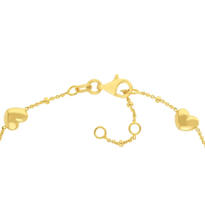 Bracelets 14K Yellow Gold Mini Puffed Heart Station Saturn Chain Bracelet Croghans
