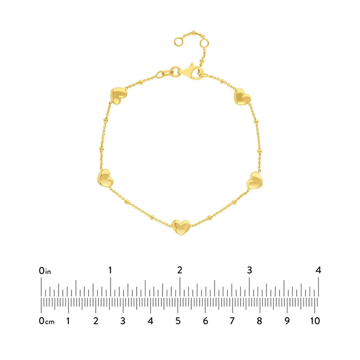 Bracelets 14K Yellow Gold Mini Puffed Heart Station Saturn Chain Bracelet Croghans