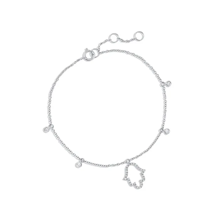 Bracelets 18K White Gold Diamond Dangle Hamza Chain Link Bracelet CJ Charles Jewelers Bracelets 18K White Gold Diamond Dangle Hamza Chain Link Bracelet CJ Charles Jewelers