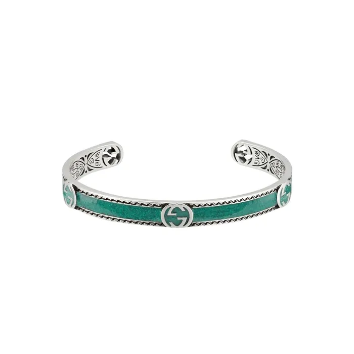 Bracelets Gucci Gucci Sterling Silver Interlocking G Bracelet with Turquoise Enamel