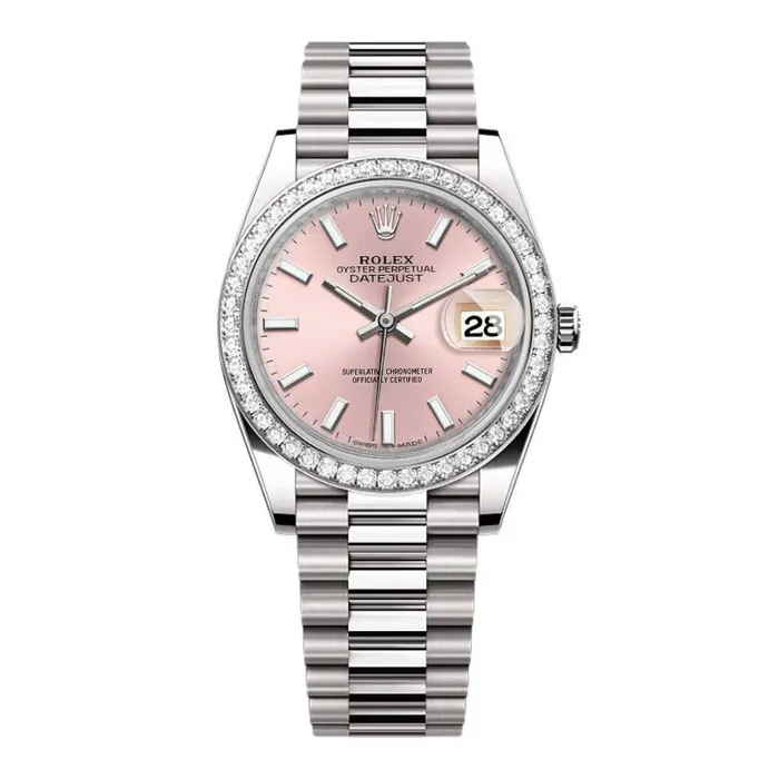 Bracelets Rolex LadyDatejust 28mm Ref 279136RBR pip Pink Stick Dial Diamond Bezel Platinum Presidential Bracelet Womens Watch Rolex Bracelets Rolex LadyDatejust 28mm Ref 279136RBR pip Pink Stick Dial Diamond Bezel Platinum Presidential Bracelet Womens Watch Rolex