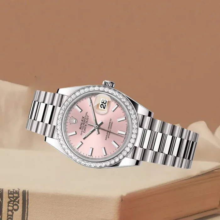 Bracelets Rolex LadyDatejust 28mm Ref 279136RBR pip Pink Stick Dial Diamond Bezel Platinum Presidential Bracelet Womens Watch Rolex
