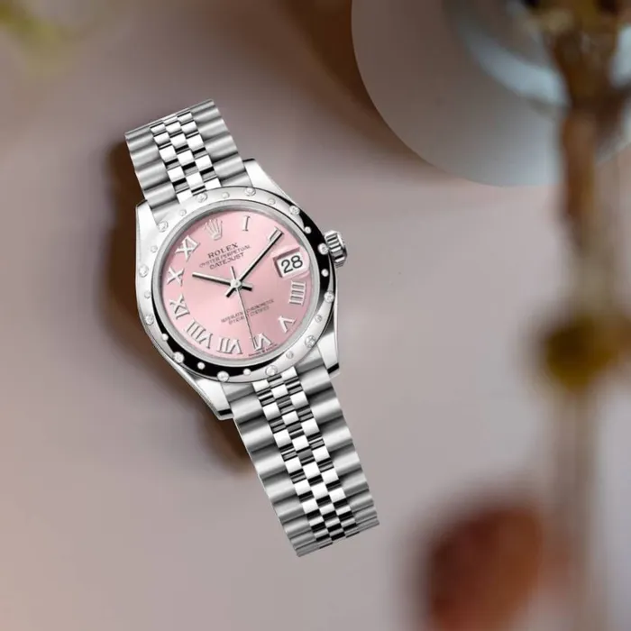Bracelets Rolex Rolex Datejust 31mm Ref 278344rbr0022 Pink Roman Dial Diamond Bezel Stainless Steel Jubilee Bracelet Womens Watch