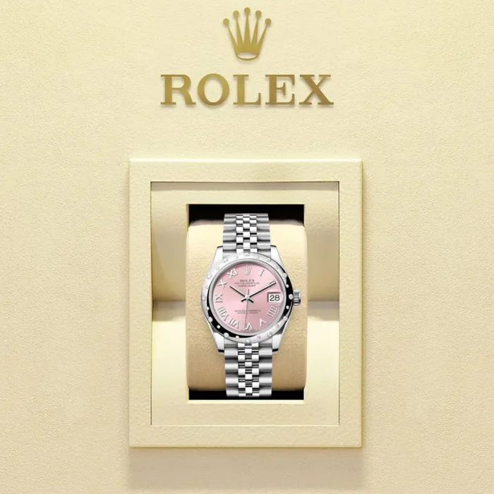 Bracelets Rolex Rolex Datejust 31mm Ref 278344rbr0022 Pink Roman Dial Diamond Bezel Stainless Steel Jubilee Bracelet Womens Watch