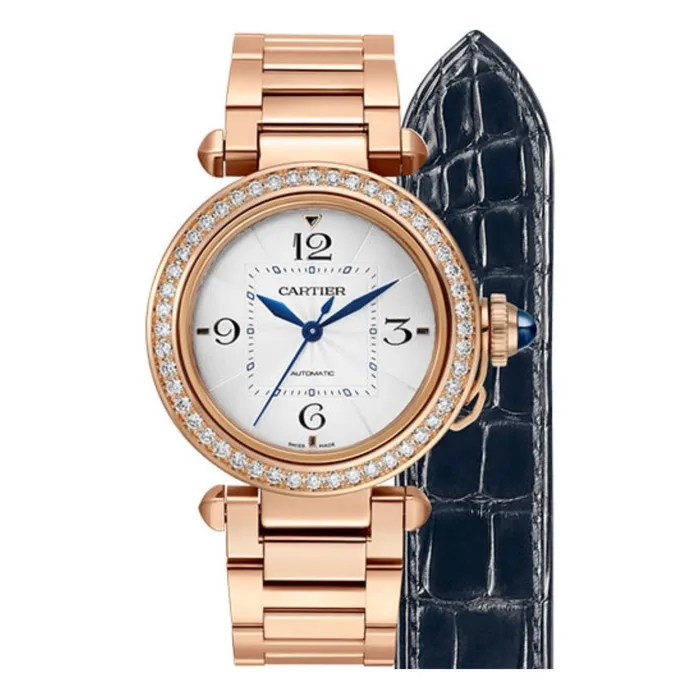 Cartier Cartier Pasha de Cartier 35mm Womens watch Ref WJPA0013 Silver Arabic Dial Diamond Bezel 18K Rose Gold Bracelet Bracelets Cartier Cartier Pasha de Cartier 35mm Womens watch Ref WJPA0013 Silver Arabic Dial Diamond Bezel 18K Rose Gold Bracelet Bracelets