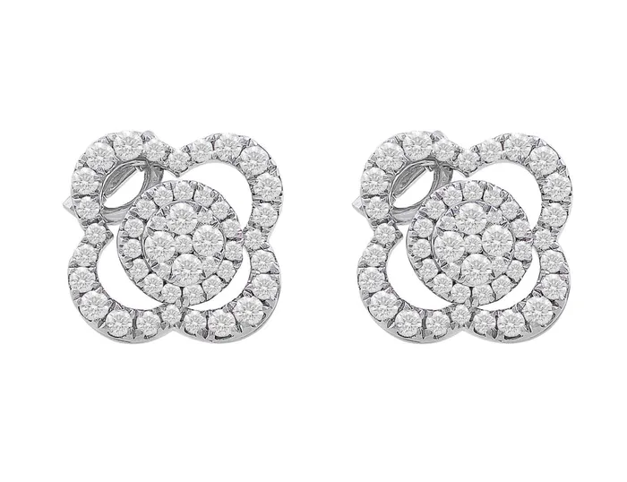 CJ Charles Jewelers Earrings 18kt White Gold Floral Diamond Earrings