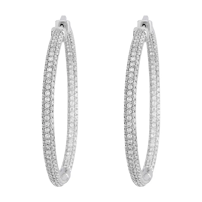 CJ Charles Jewelers Earrings White Gold Diamond Hoop Earrings