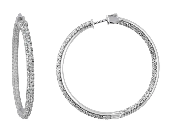 CJ Charles Jewelers Earrings White Gold Diamond Hoop Earrings CJ Charles Jewelers Earrings White Gold Diamond Hoop Earrings