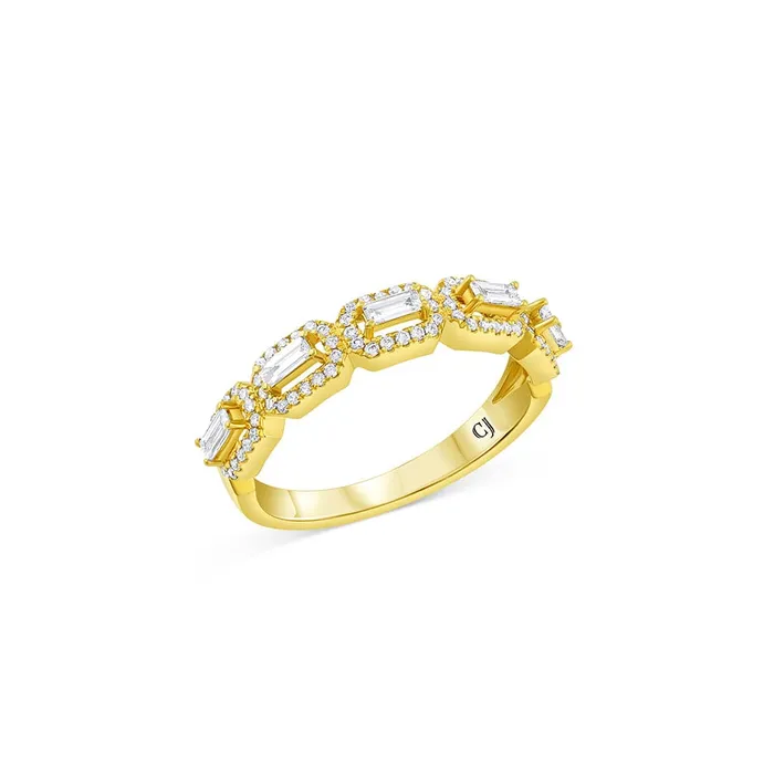 CJ Charles Jewelers Rings 18K Yellow Gold 045ctw Diamond Round and Baguette Halfway Band CJ Charles Jewelers Rings 18K Yellow Gold 045ctw Diamond Round and Baguette Halfway Band