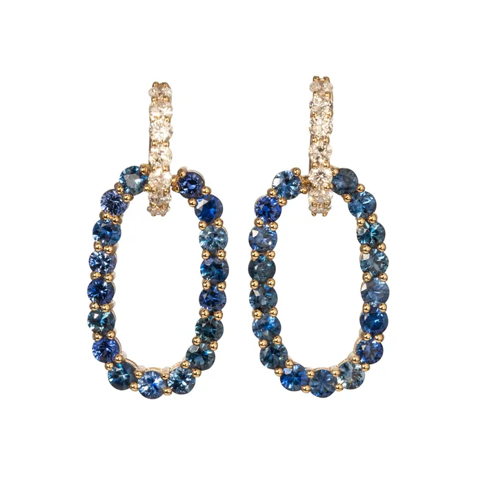 Croghans Earrings Blue Sapphire Diamond 14K Yellow Gold Drop Earrings