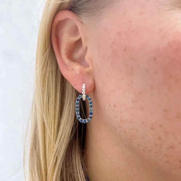 Croghans Earrings Blue Sapphire Diamond 14K Yellow Gold Drop Earrings