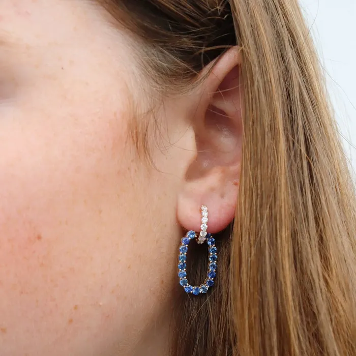 Croghans Earrings Blue Sapphire Diamond 14K Yellow Gold Drop Earrings