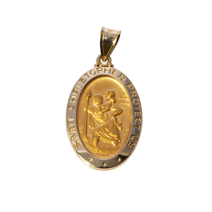 Croghans Necklaces 14K Yellow Gold Oval St Christopher Medal Pendant