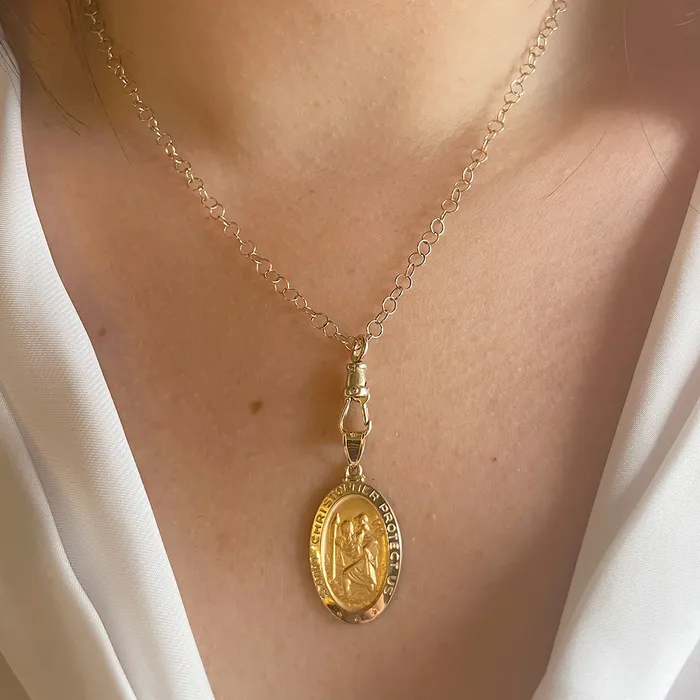 Croghans Necklaces 14K Yellow Gold Oval St Christopher Medal Pendant